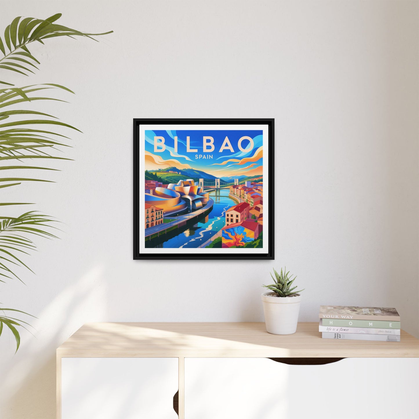 Bilbao Spain travel art Matte Canvas Framed | Bilbao cityscape wall art
