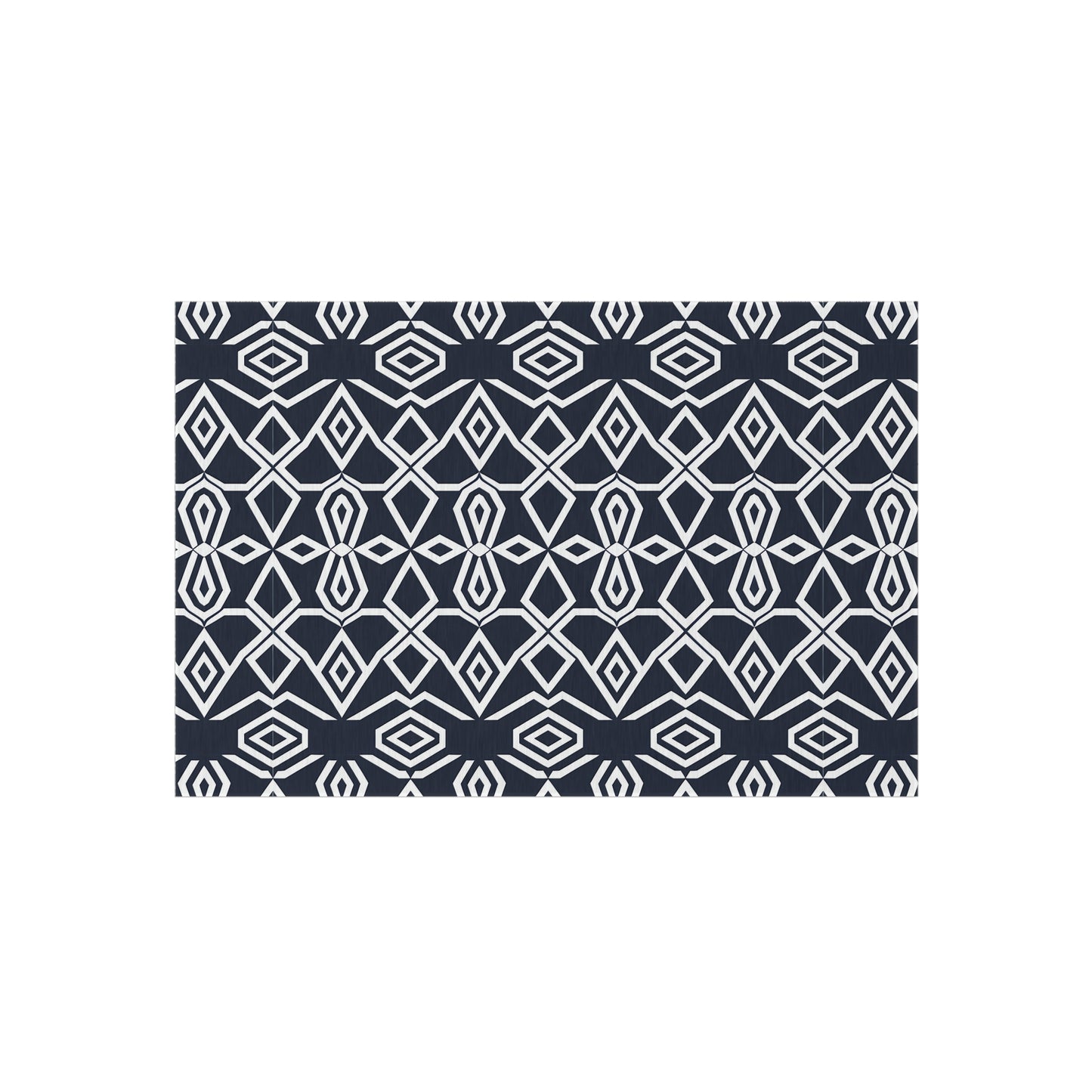 Geometric Diamond Pattern Outdoor/Indoor Rug | Navy White Tribal Design