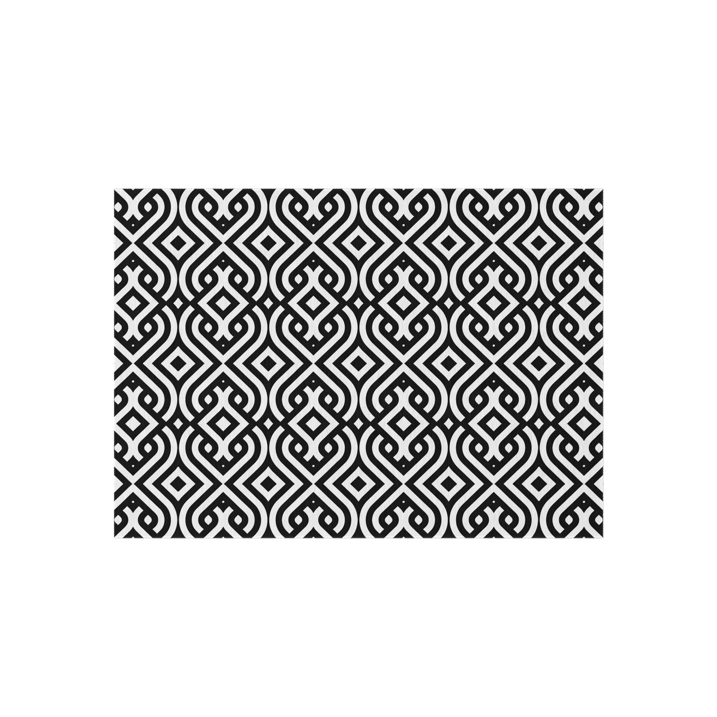 Black Geometric Trellis Outdoor/Indoor  Rug | Patio Mat, Modern Moroccan Pattern