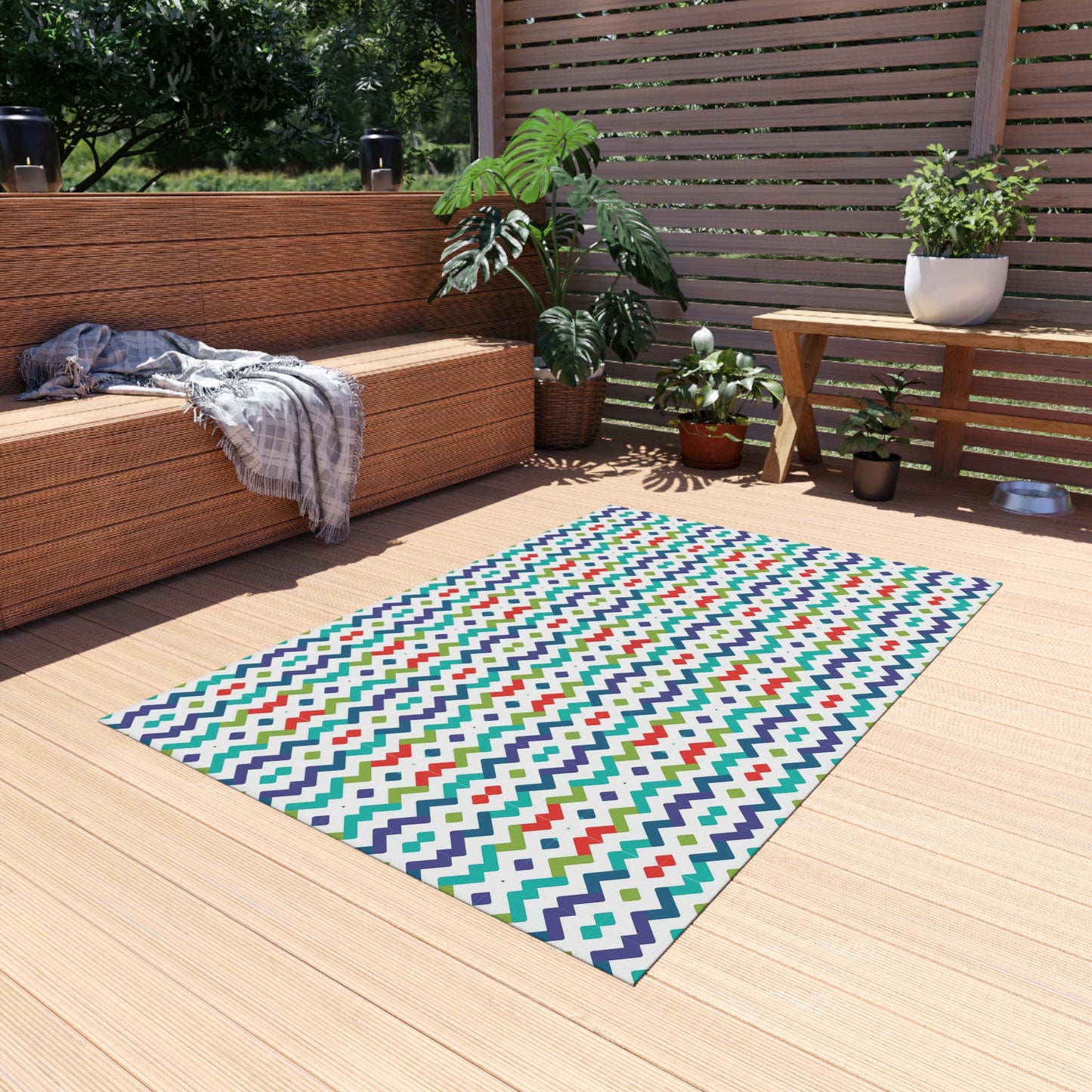 Chevron Zigzag Pattern Outdoor/Indoor Rug | Colorful Geometric Patio Mat