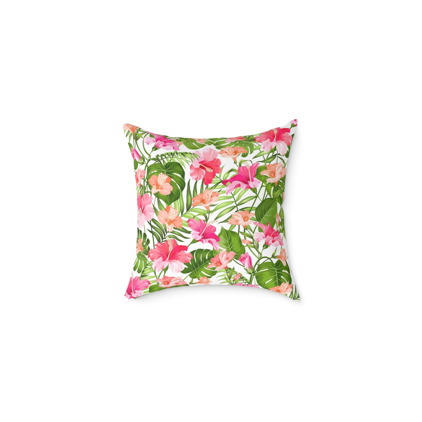 Pink Tropical Hibiscus Floral Square Pillow | Botanical Throw Cushion