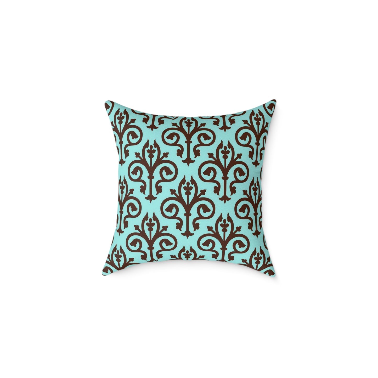 Turquoise Brown Damask Square Pillow | Decorative Throw Pillow