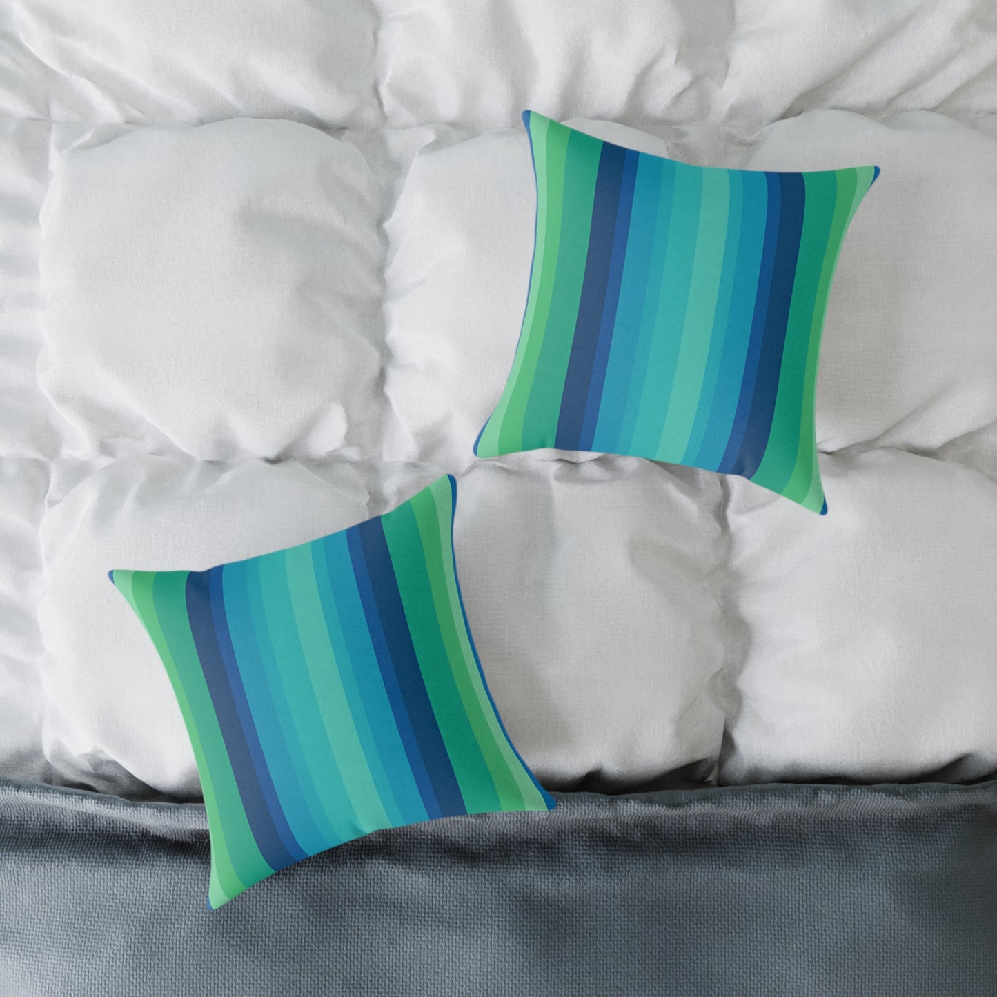 Teal Blue Green Stripe Square Pillow | Coastal Modern Throw Pillow