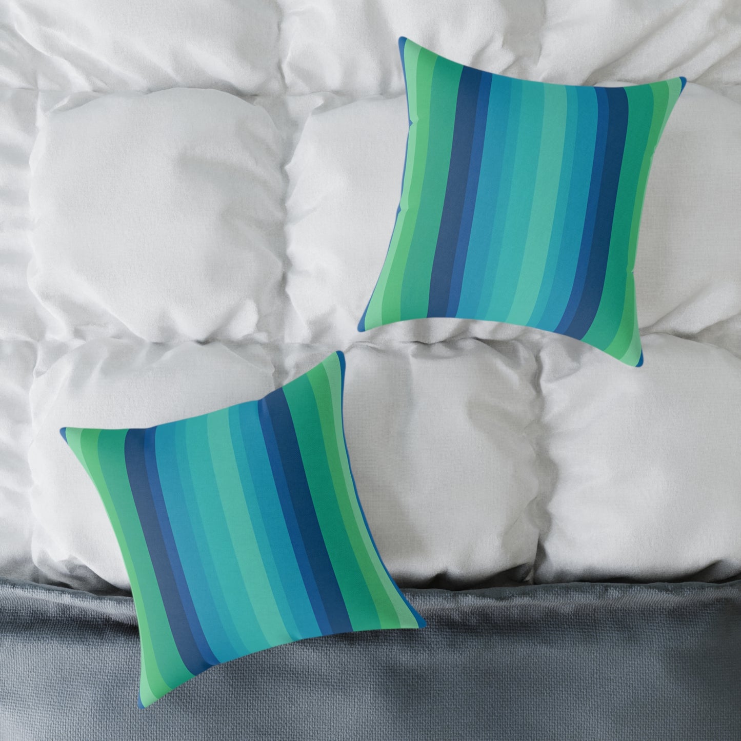 Teal Blue Green Stripe Square Pillow | Coastal Modern Throw Pillow