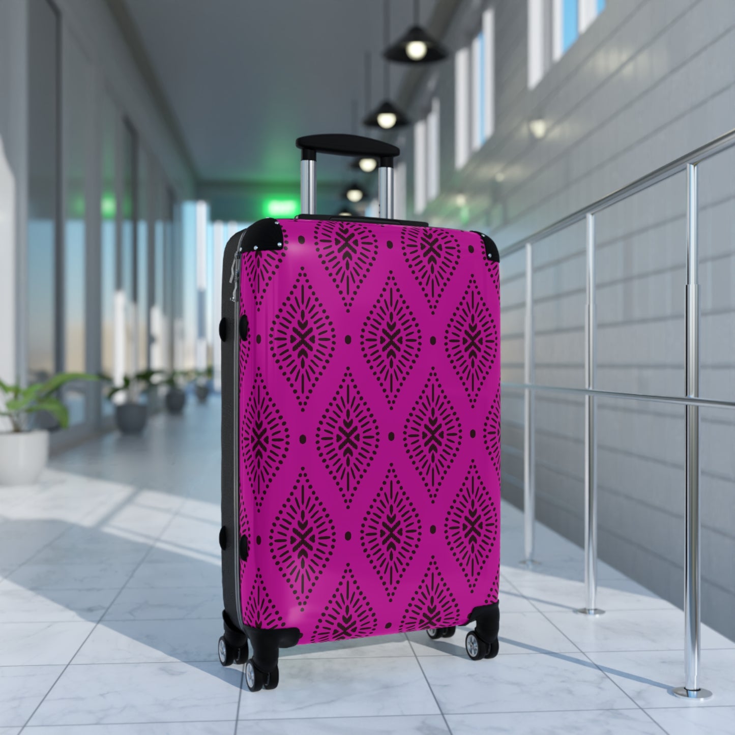 Deep Fuchsia and Black Paisley Pattern Suitcase | Boho Luggage Style