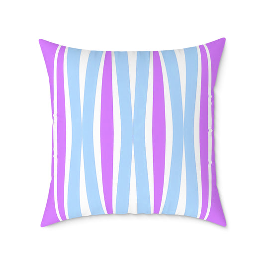 Pastel Wave Stripe Square Pillow | Blue Magenta Mid-Century Modern