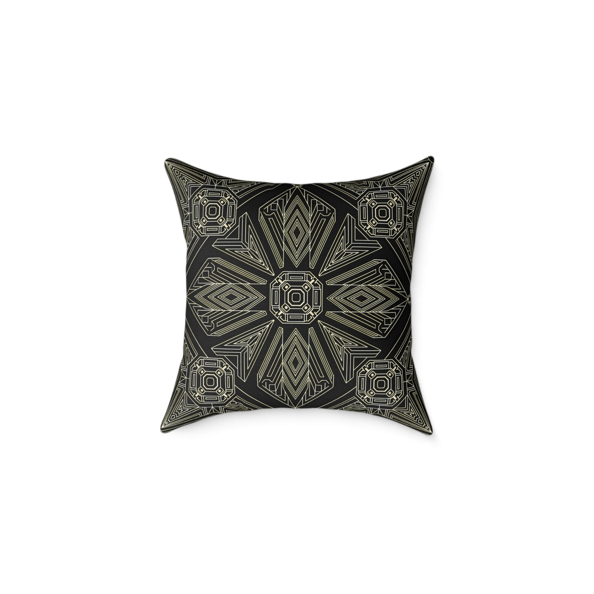 Geometric Mandala Pattern Pillow | Black Taupe Tribal Decorative Cushion