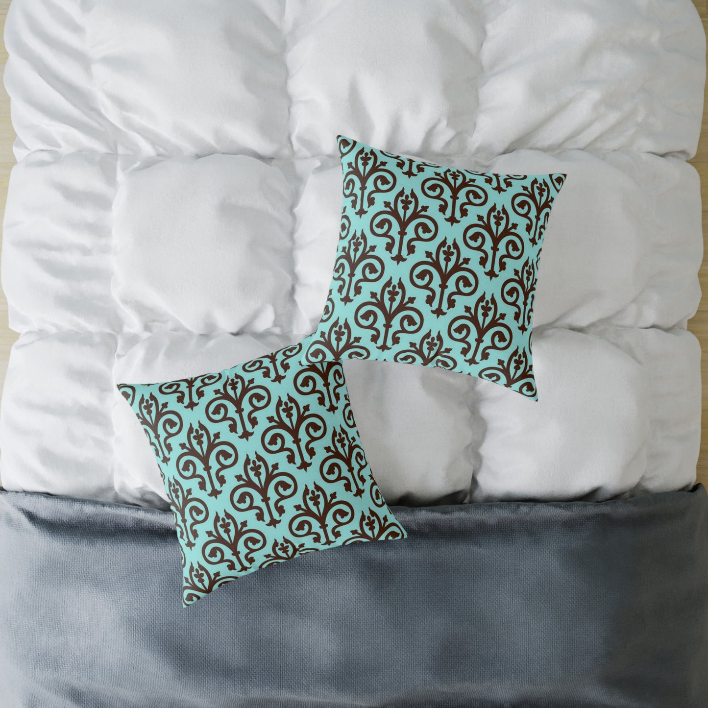 Turquoise Brown Damask Square Pillow | Decorative Throw Pillow