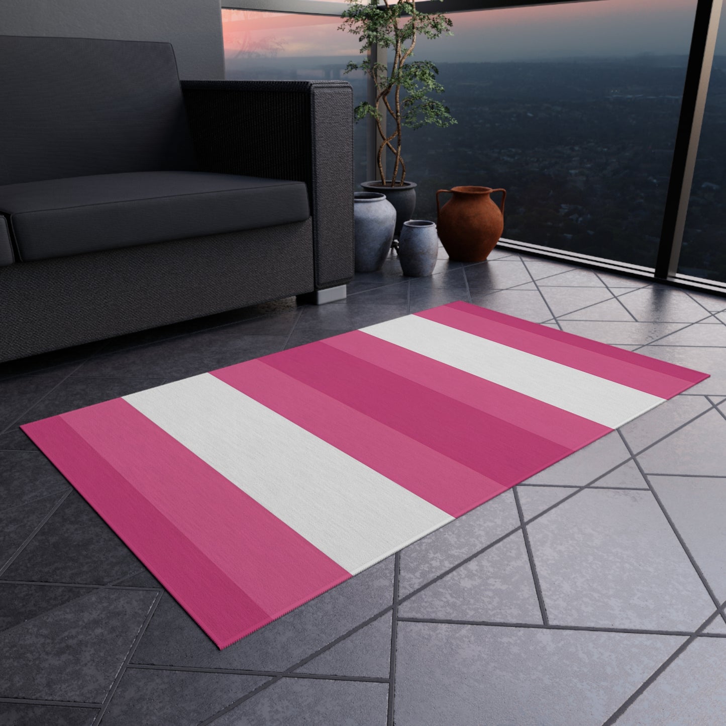 Pink White Striped Outdoor/Indoor Rug | Patio Mat