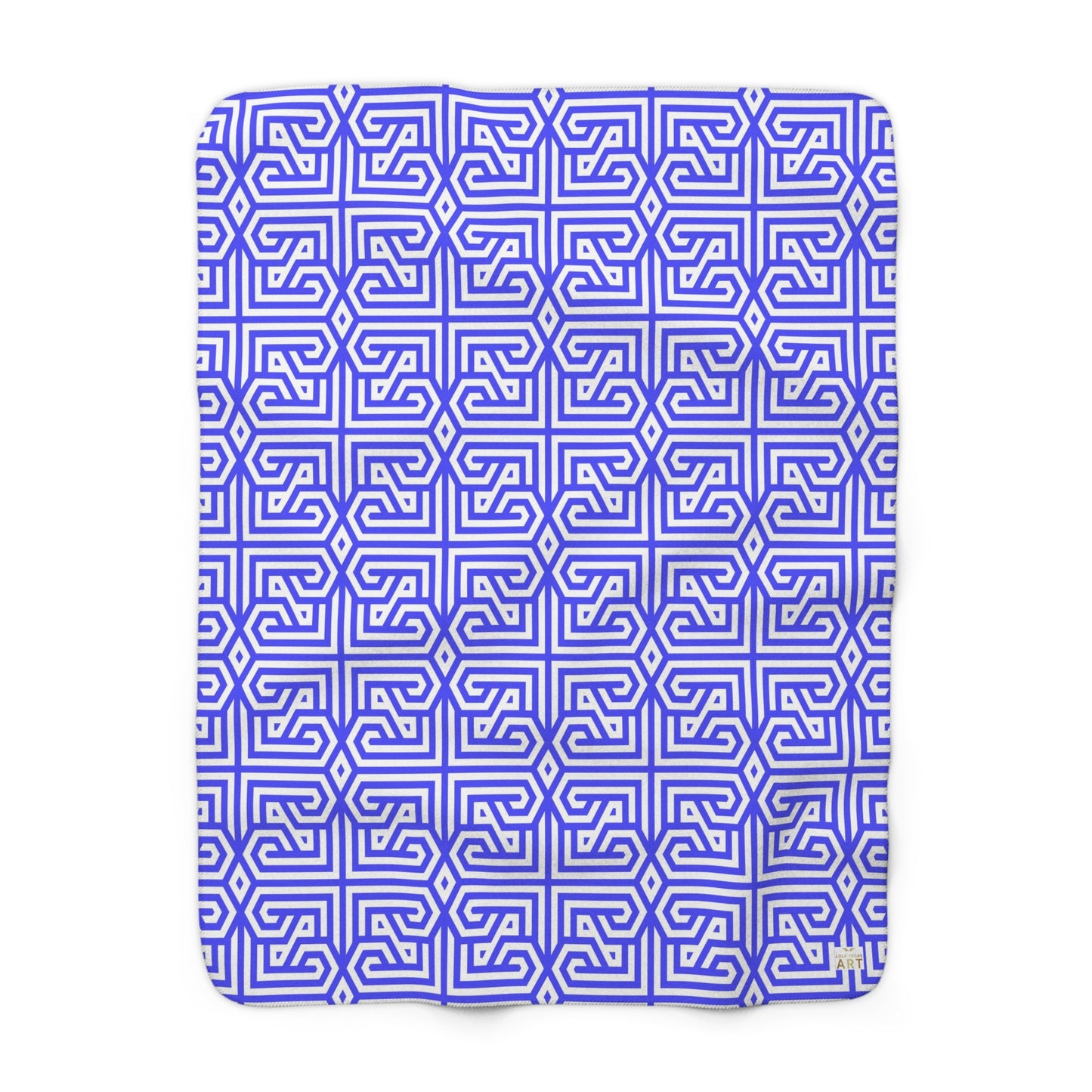 Periwinkle Geometric Maze Pattern Sherpa Fleece Blanket | Modern Grid Throw