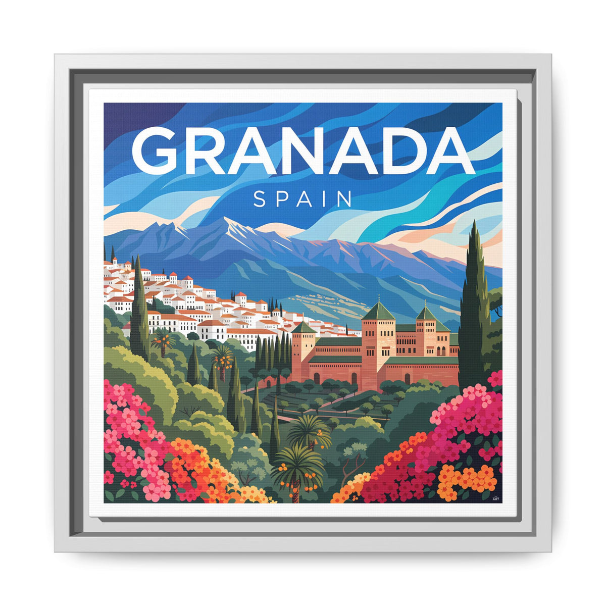 Granada Spain Vintage Travel Art Matte Canvas Framed