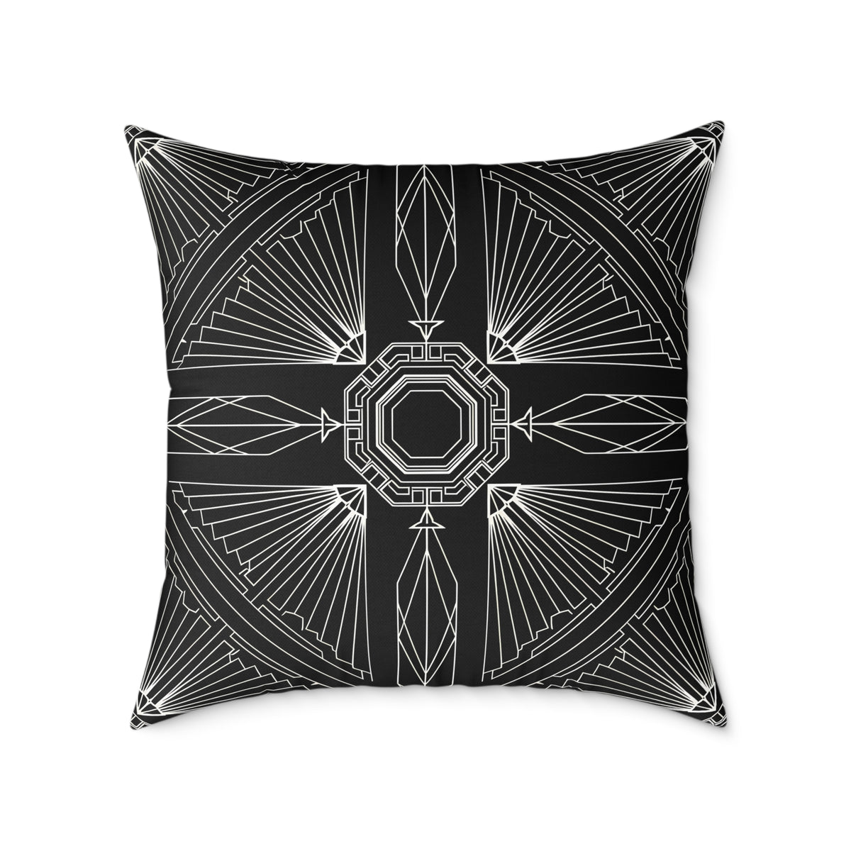 Art Deco Black White Geometric Pattern Pillow | Square Poly Canvas Pillow