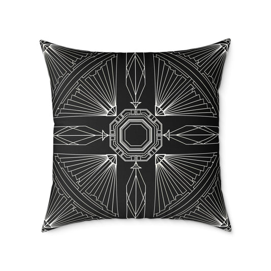 Art Deco Black White Geometric Pattern Pillow | Square Poly Canvas Pillow