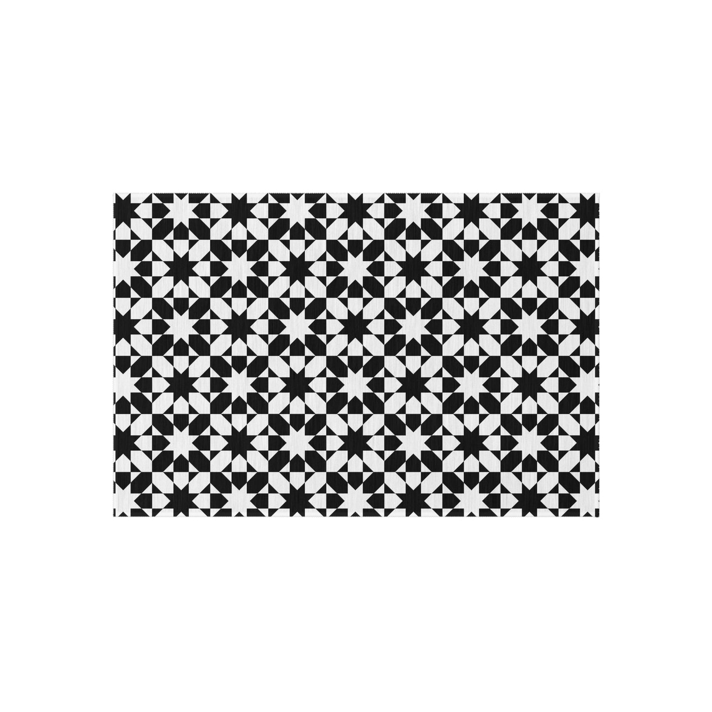 Black White Geometric Tile Pattern Indoor/Outdoor Rug | Modern Patio Mat