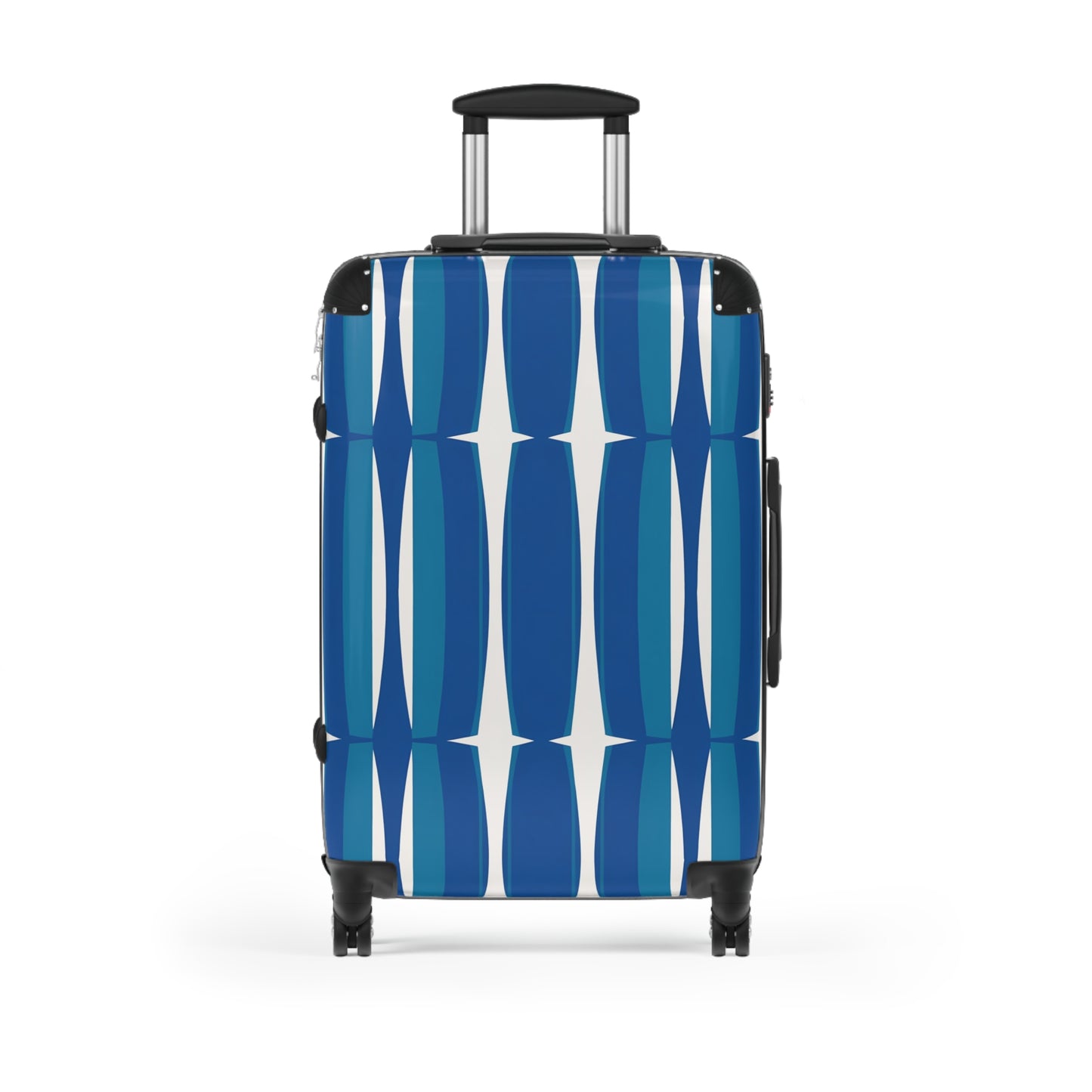 Blue Mid-Century Geometric Suitcase | Retro Stripe Luggage