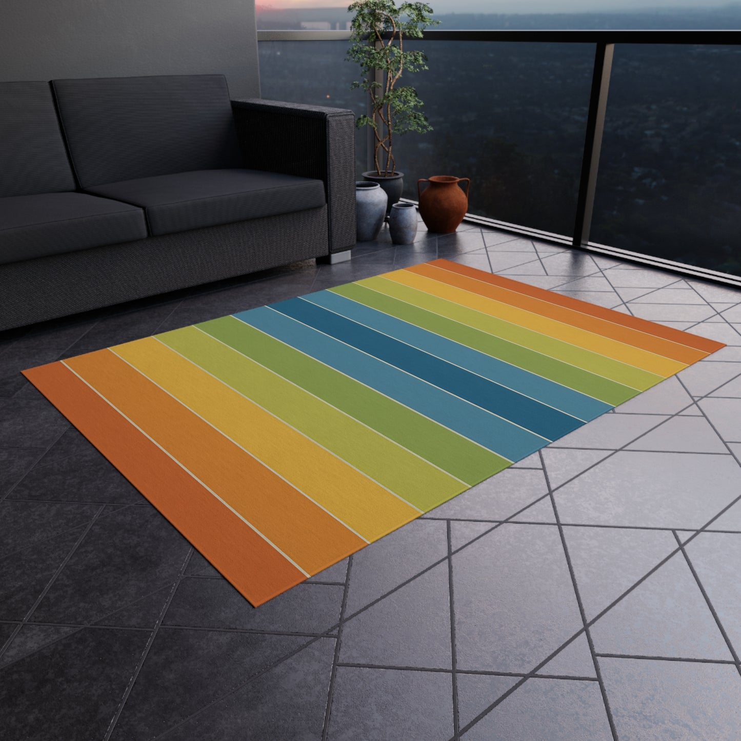 Rainbow Striped Outdoor/Indoor Rug | Colorful Patio Mat