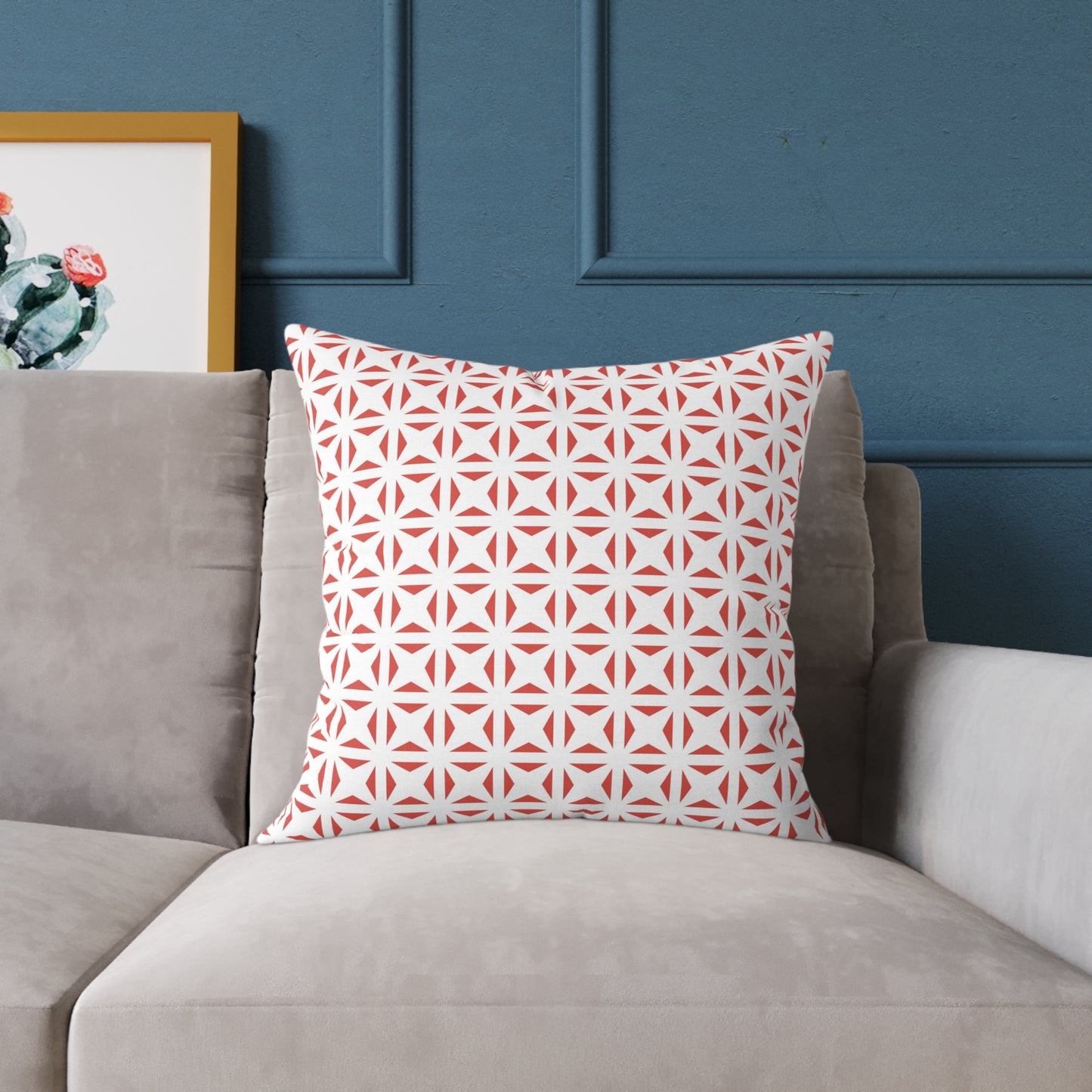 Geometric Starburst Pattern Square Pillow | Red White Canvas Throw Pillow, Modern Home Accent, Gift for Housewarming, Sofa Decor,