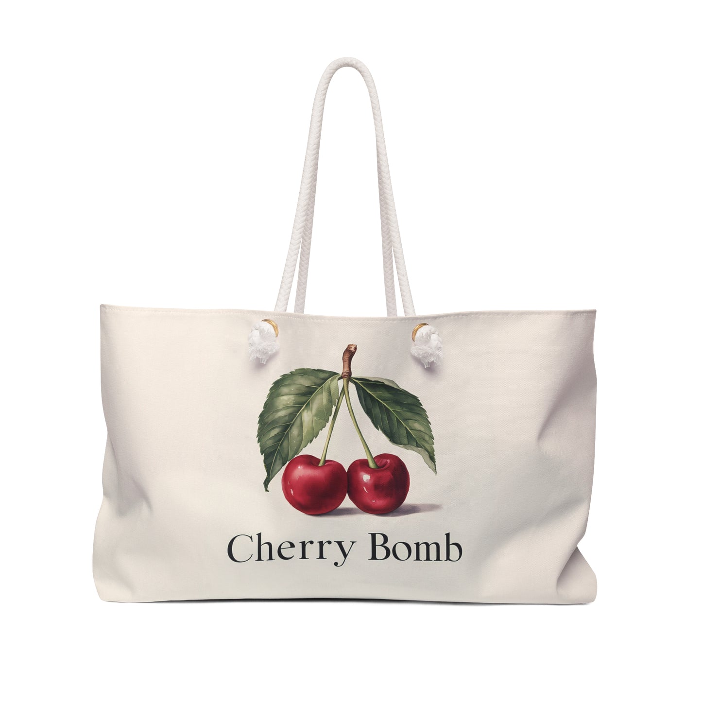 Cherry Bomb Weekender Bag. Oversized Travel Bag, Fruit Theme, Fashionable Tote, Trendy Travel, Gift For Her, Modern and Chic Tote Bag, Cherry Design - LOLA VEGAS ART