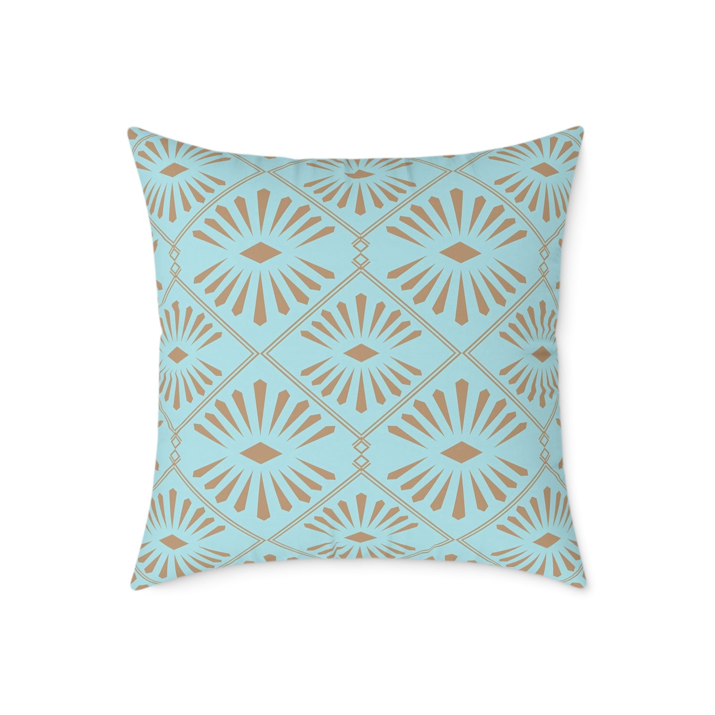 Dark Gold Geometric Fan Pattern Square Poly Canvas Pillow | Turquoise Throw Pillow