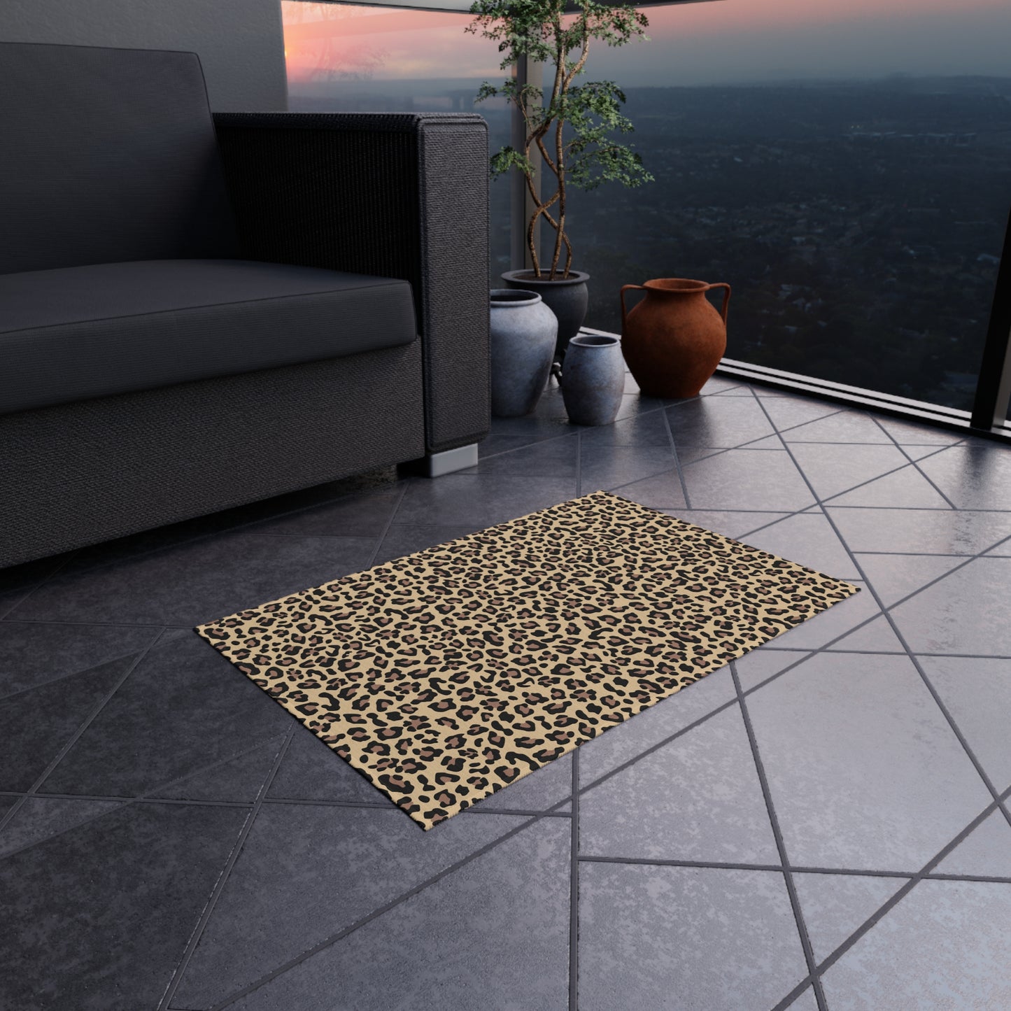 Chic Outdoor Rug - Leopard Print, Patio Decor, Garden Accessories, Porch Mat, Animal Print Rug, Boho Style Outdoor Area
