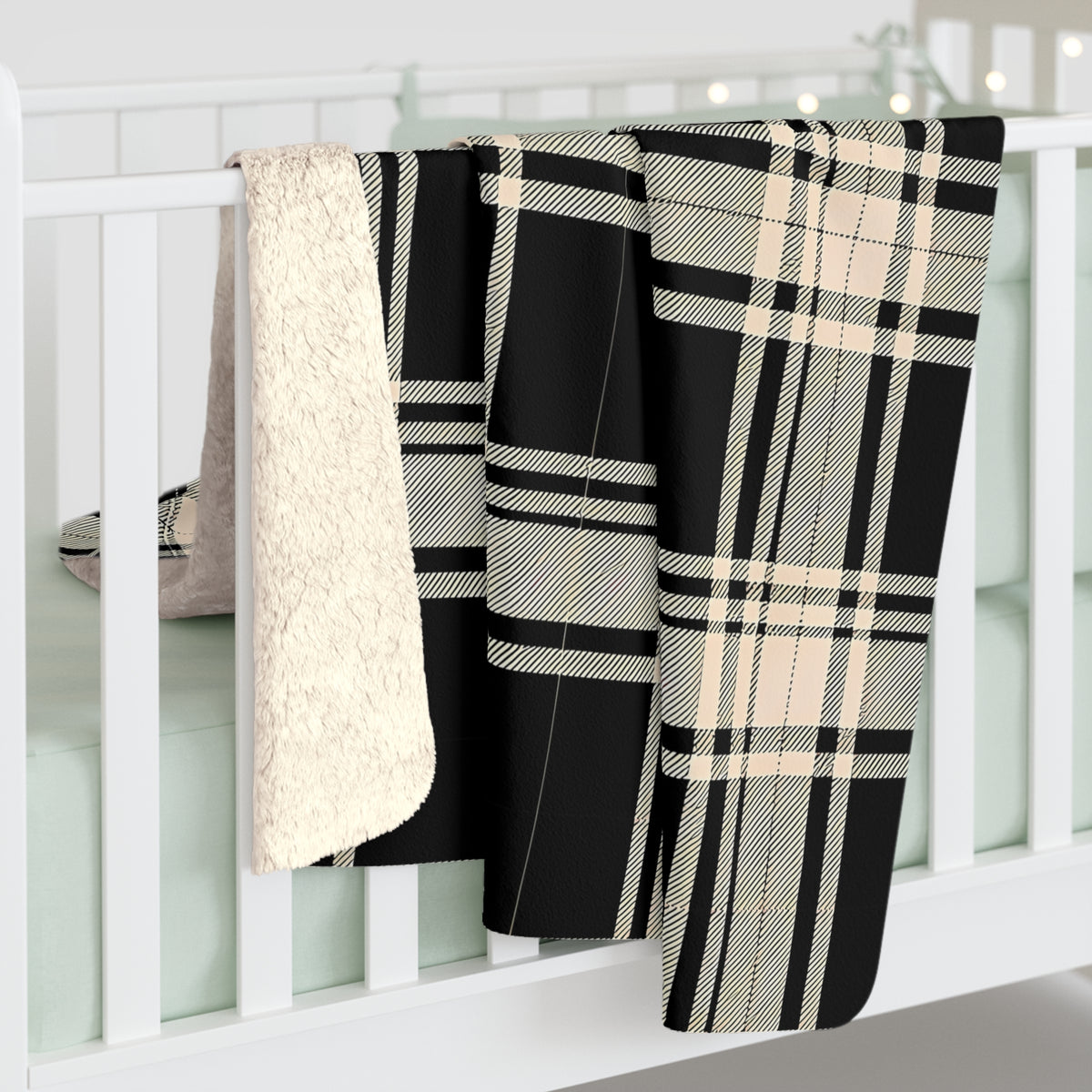 Black Beige Plaid Sherpa Fleece Blanket | Cozy Buffalo Check Throw