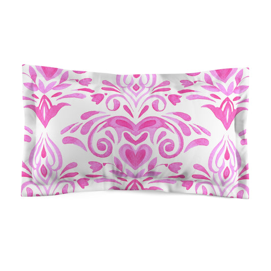 Pink Watercolor Damask Microfiber Pillow Sham | Floral Pattern, Decorative Bedding