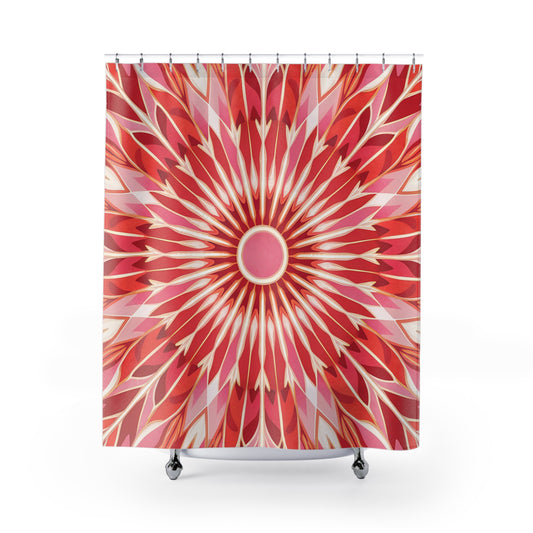 Boho Flower Shower Curtain - Orange, Pink, White Eclectic Bathroom Decor, Floral Bath Curtain, Bohemian Home Accessories, Unique Fabric