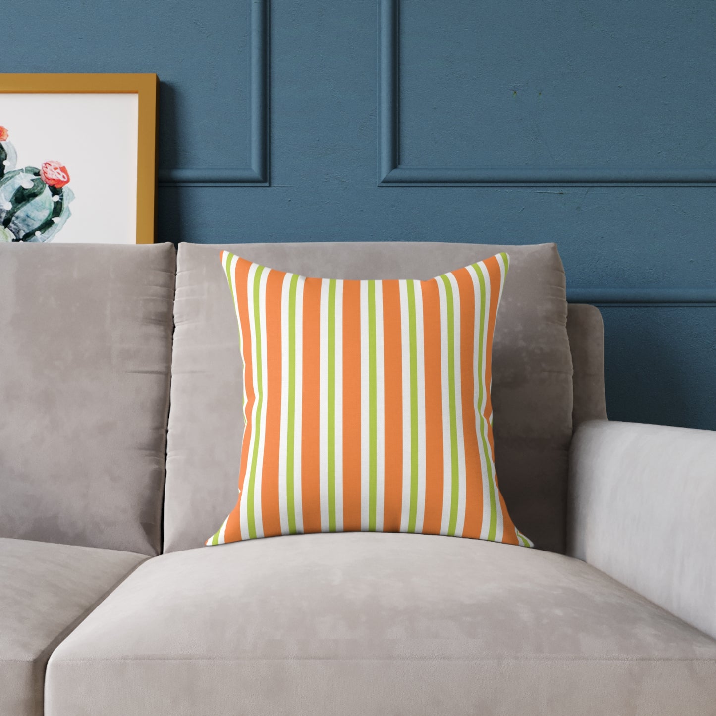 Orange Green Stripe Square Pillow | Striped Throw Pillow