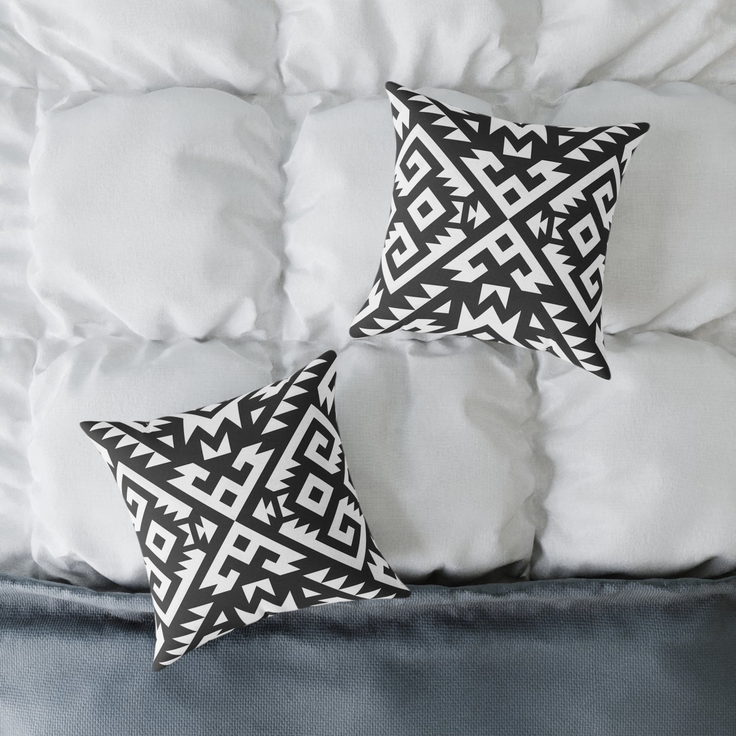 Black White Geometric Aztec Pattern Pillow | Square Pillow