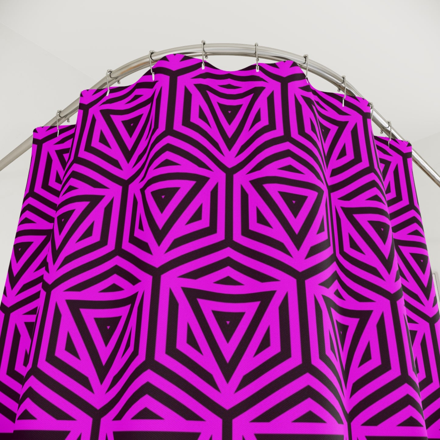 Geometric Neon Pink Pattern Shower Curtain | Retro Optical Tile