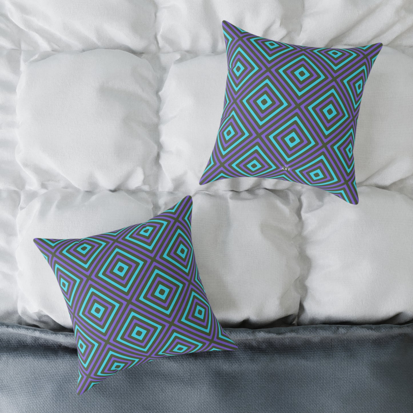Teal & Purple Geometric Diamond Pattern Square Pillow | Modern Throw Pillow, Cozy Living Room, Stylish Bedroom Accent, Unique Gift Ideas