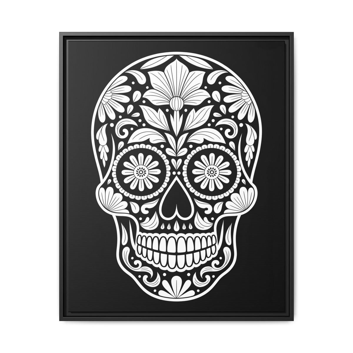 Sugar Skull Illustration Matte Canvas Framed | Day of the Dead Wall Art