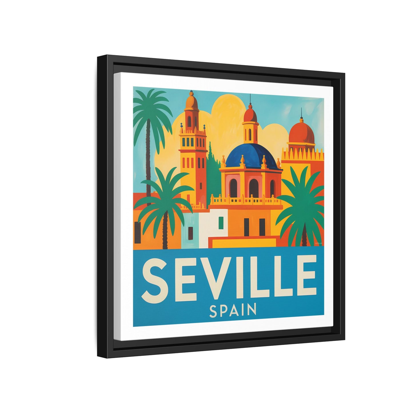 Seville Spain Vintage Travel Look Matte Canvas Wall Art Framed
