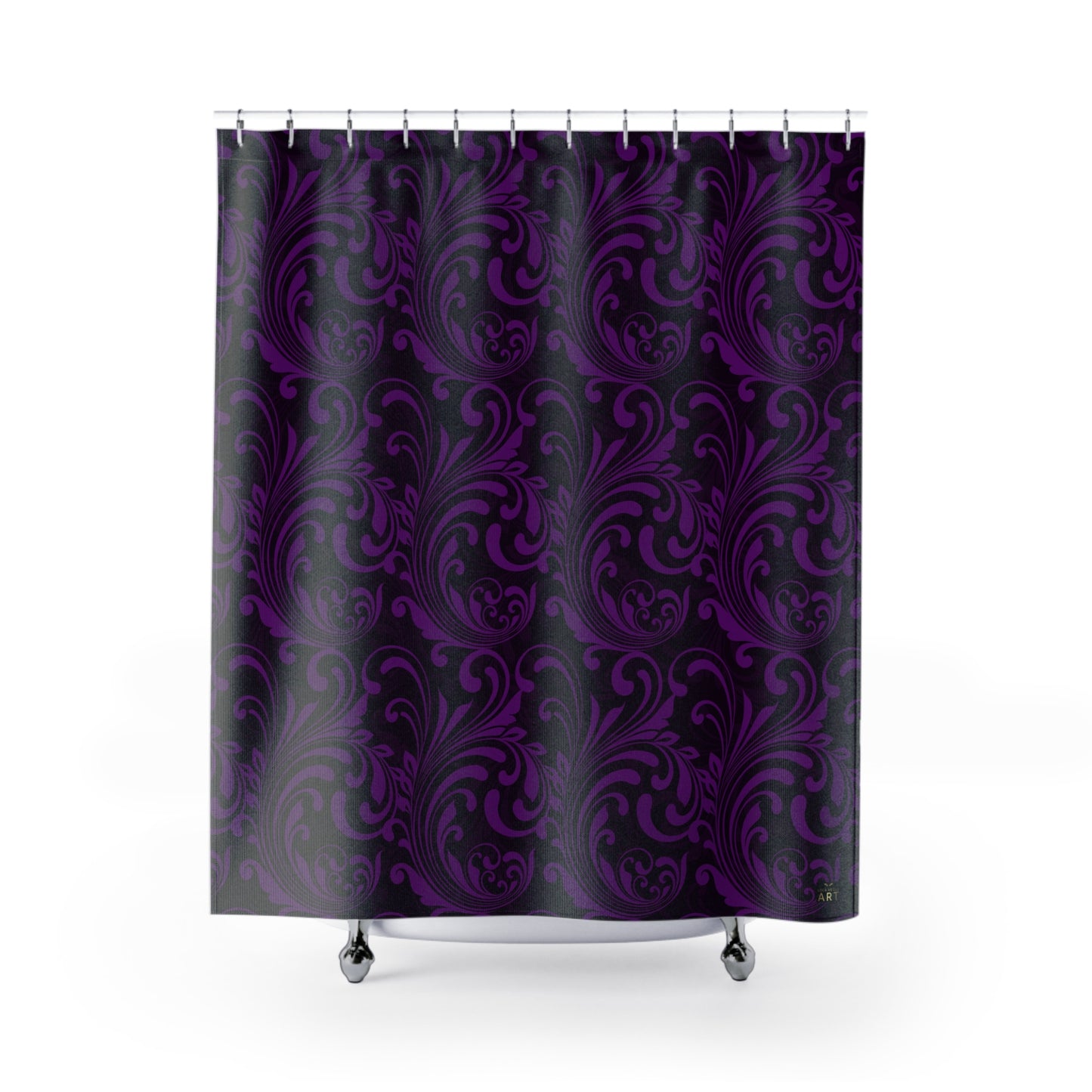 Black and Purple Baroque Pattern Shower Curtain | Elegant, Beautiful Bathroom Decor, Bath Accessory