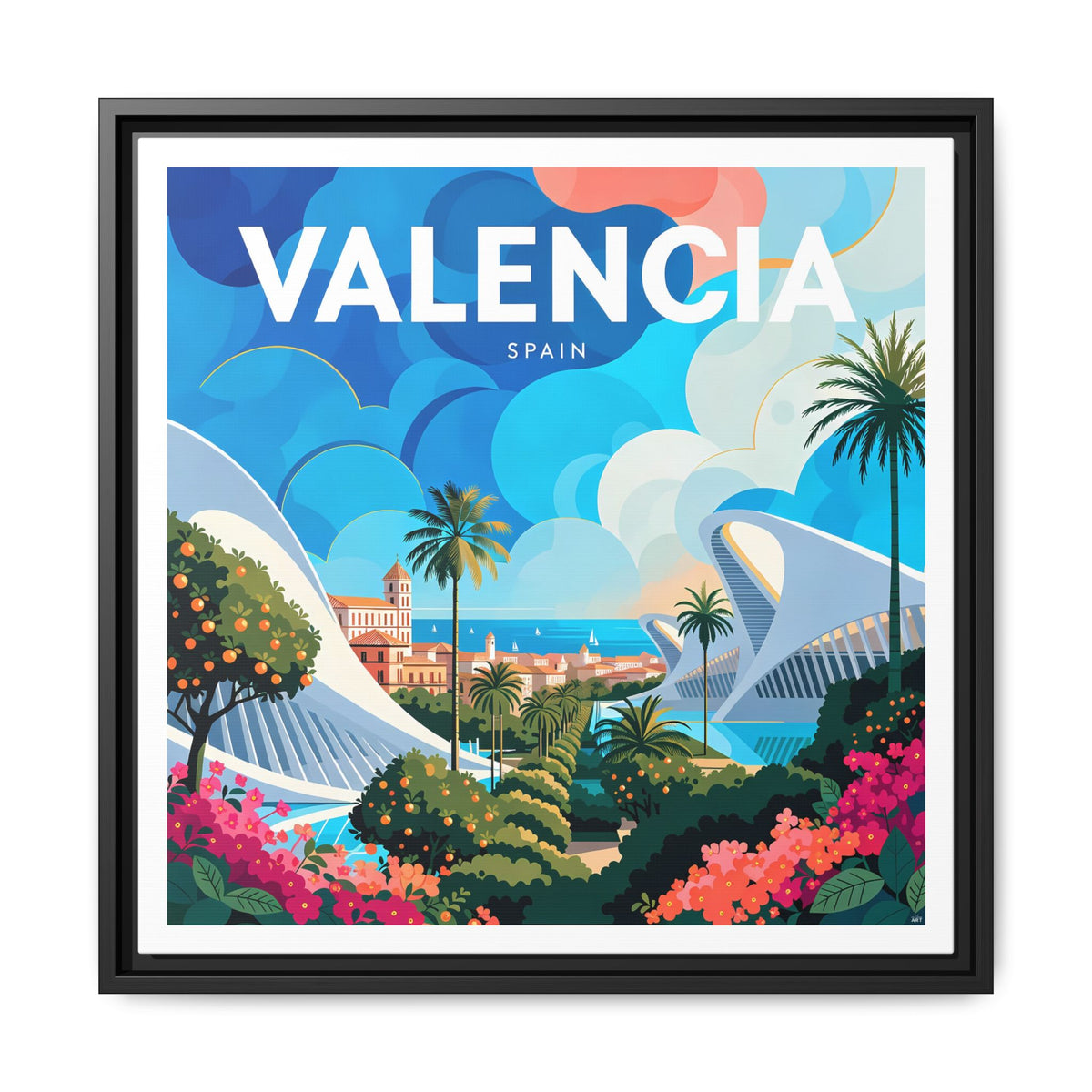Valencia Spain travel Framed  Canvas Wall Art | colorful cityscape art