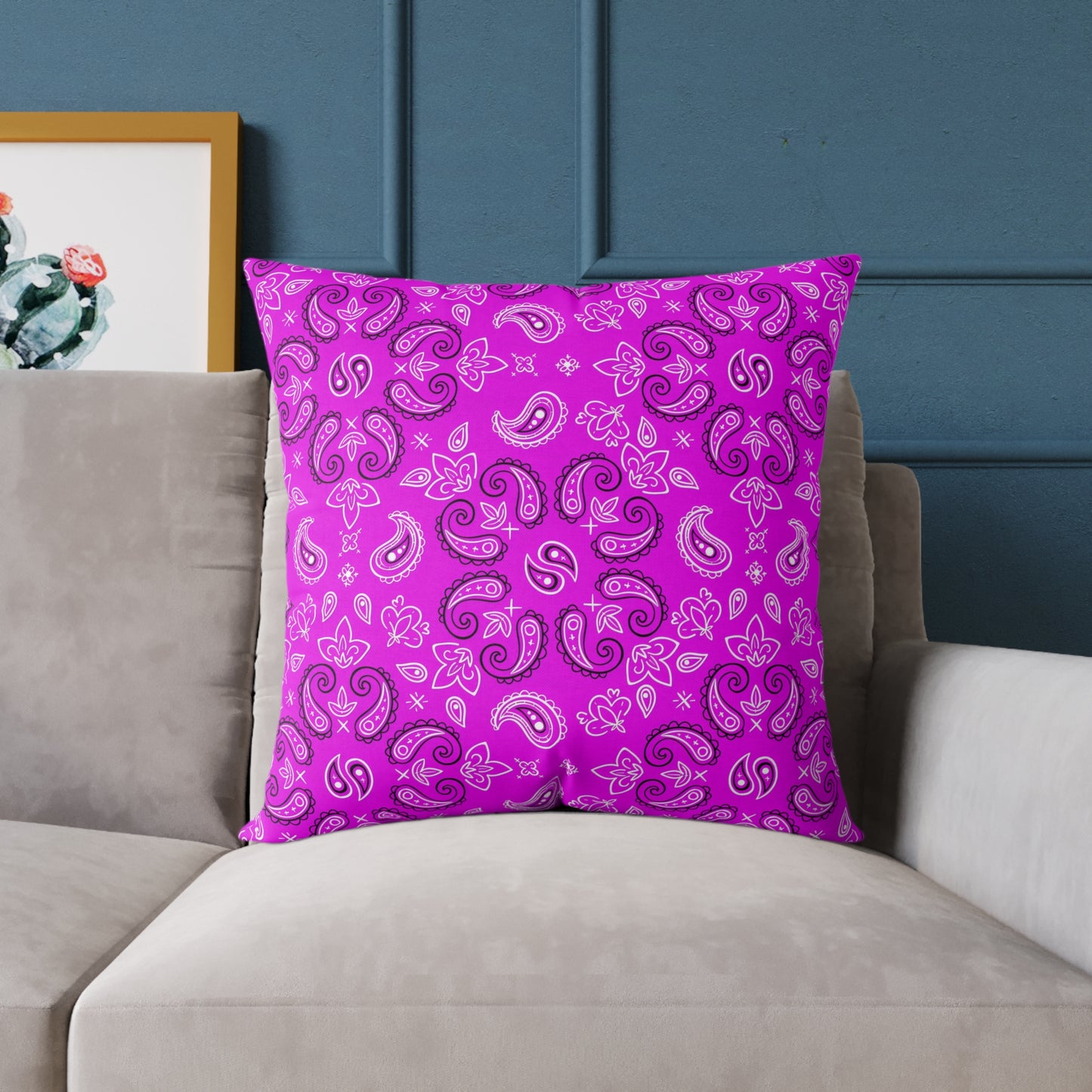 Purple Paisley Pattern Pillow | Square Poly Canvas Pillow