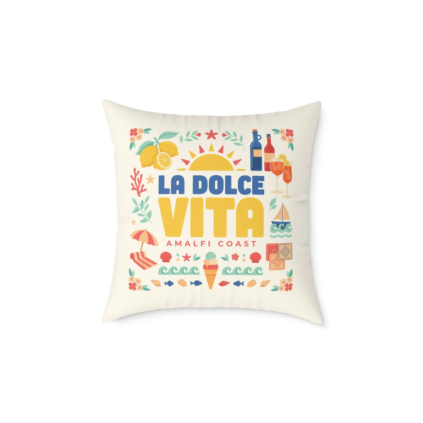 La Dolce Vita Amalfi Coast Pillow | Off-White Square Canvas Throw Pillow
