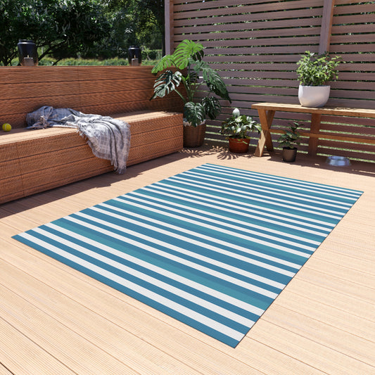 Blue White Striped Outdoor/indoor Rug | Patio Door Mat