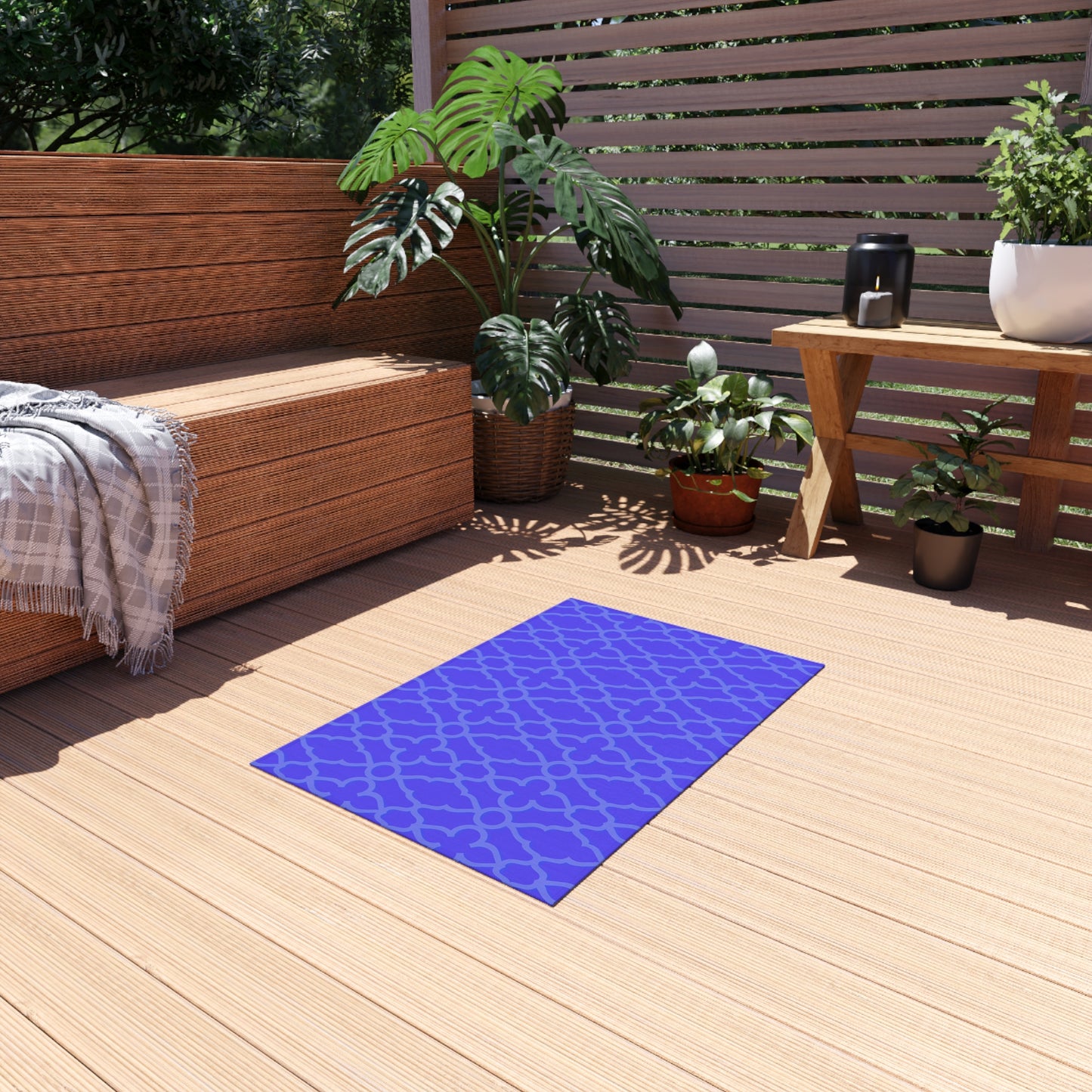 Purple Trellis Pattern Outdoor/Indoor Rug | Geometric Patio Mat
