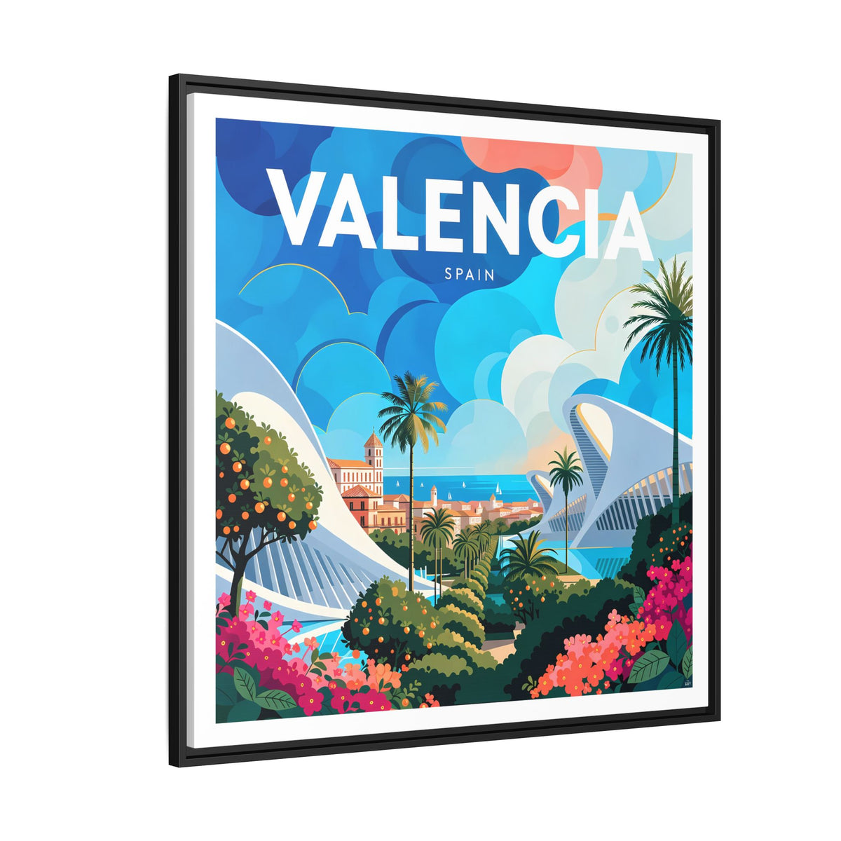 Valencia Spain travel Framed  Canvas Wall Art | colorful cityscape art