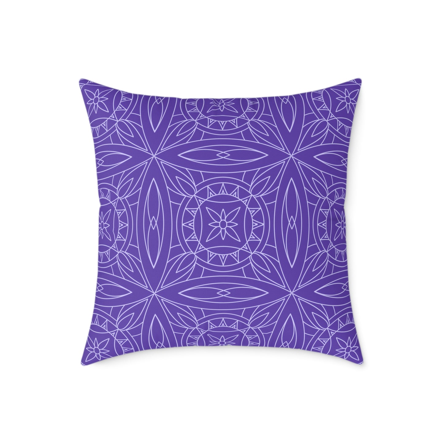 Geometric Kaleidoscope Pattern Square Pillow | Purple White Tile Decorative Pillow