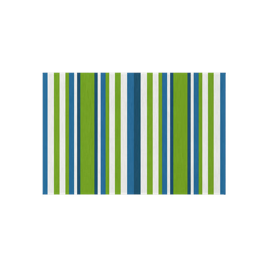 Blue Green Stripe Outdoor/Indoor Rug | Patio Mat, Deck Striped Rug