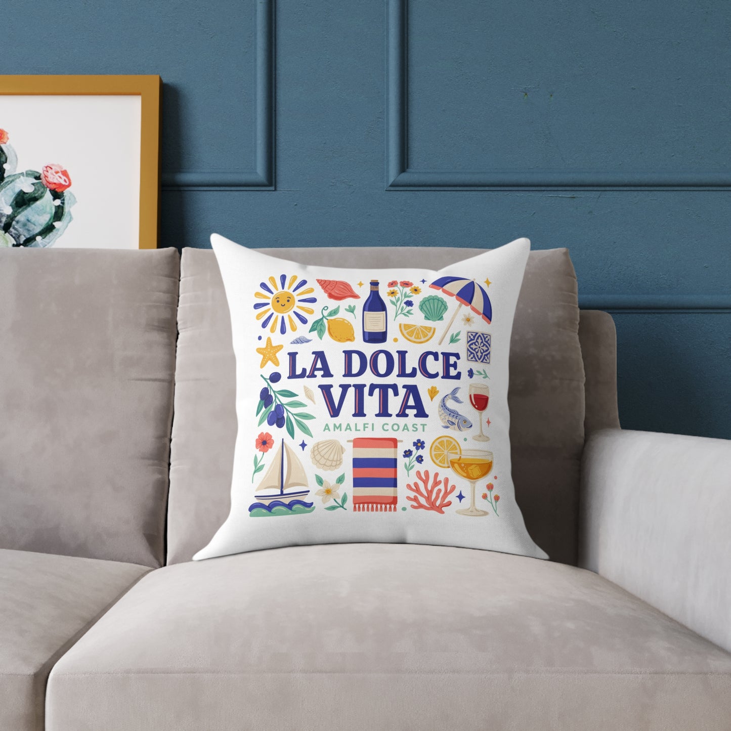 La Dolce Vita Amalfi Coast Square Pillow | Italian Summer Coastal Decor