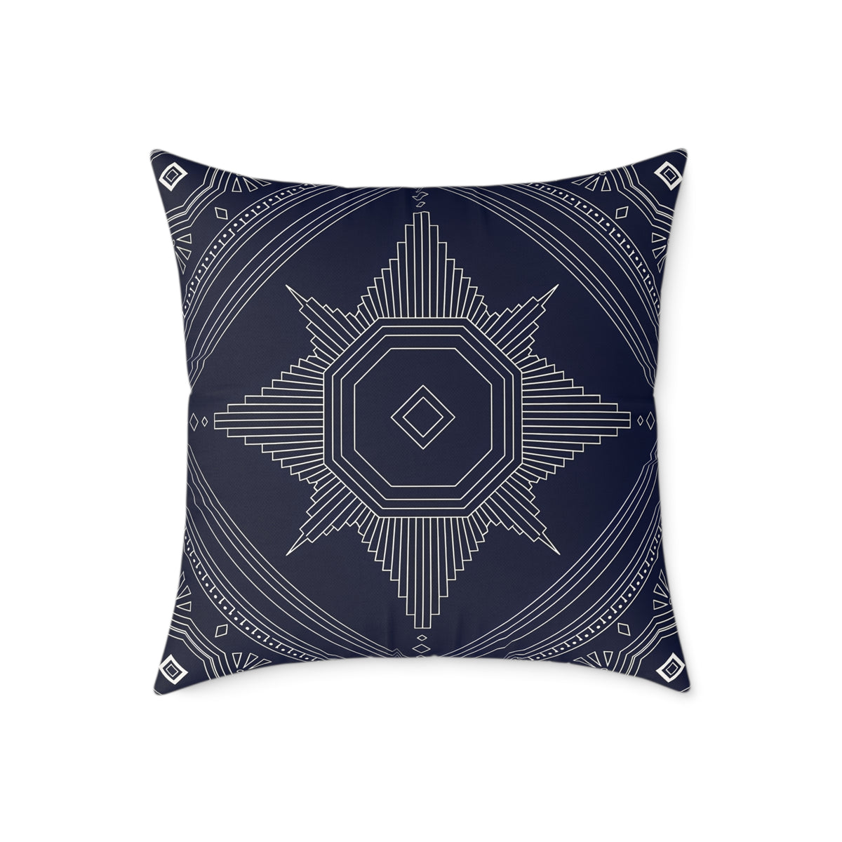 Geometric Star Mandala Square Pillow | Navy Canvas Throw Pillow