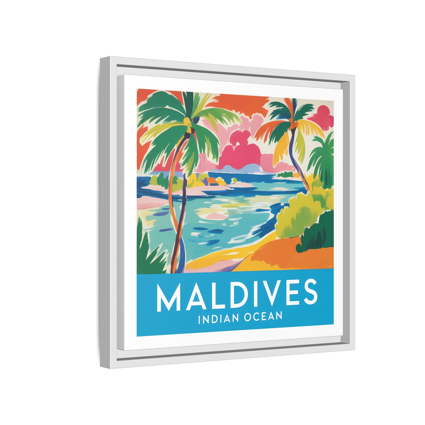 Maldives Beach Art Matte Canvas Framed | Tropical Island Wall Art