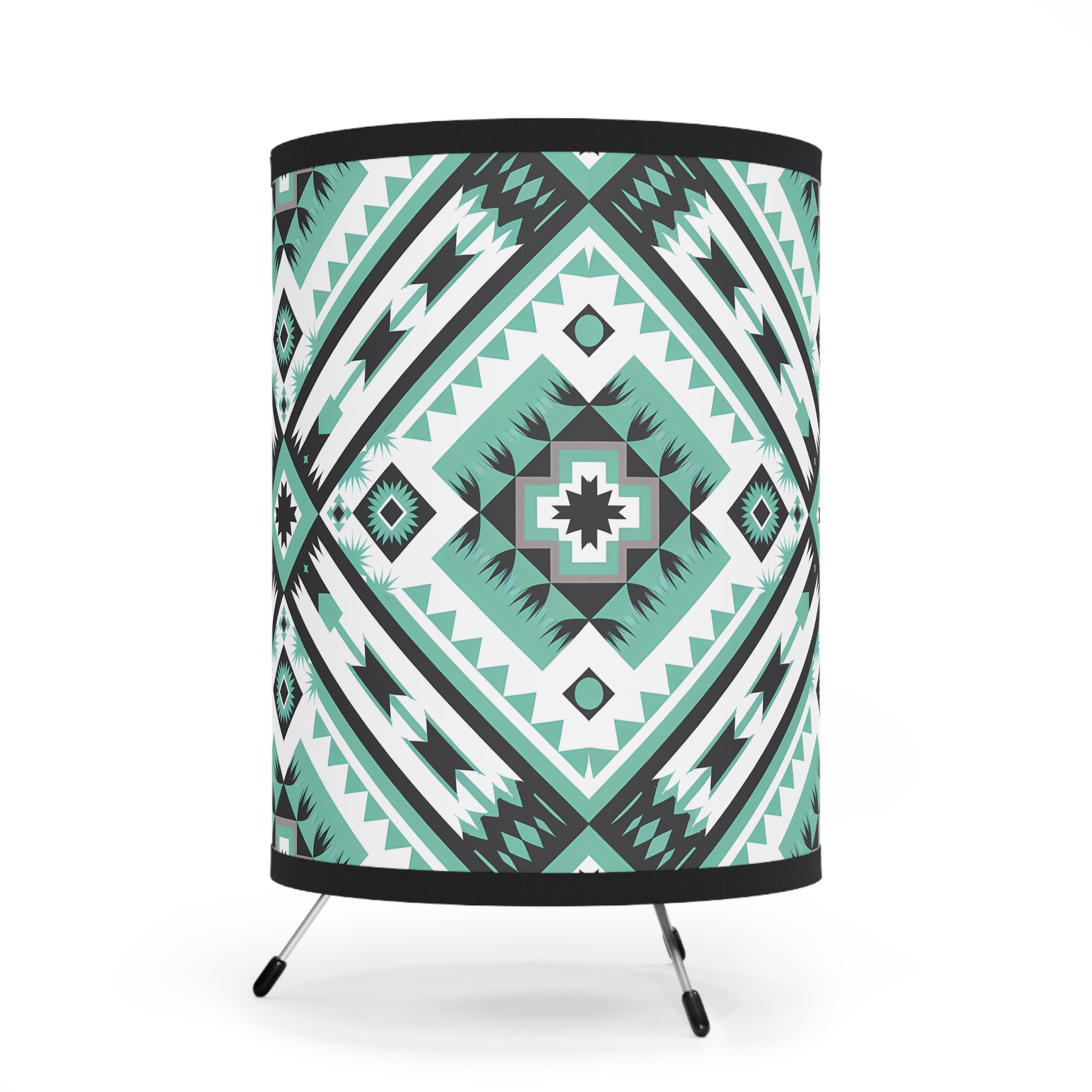 Bohemian Tripod Lamp with Aztec Pattern Shade, Unique Home Decor, Stylish Lighting, Tribal-Style Floor Light, Modern Accent - LOLA VEGAS ART