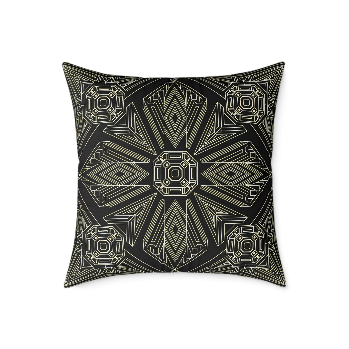Geometric Mandala Pattern Pillow | Black Taupe Tribal Decorative Cushion