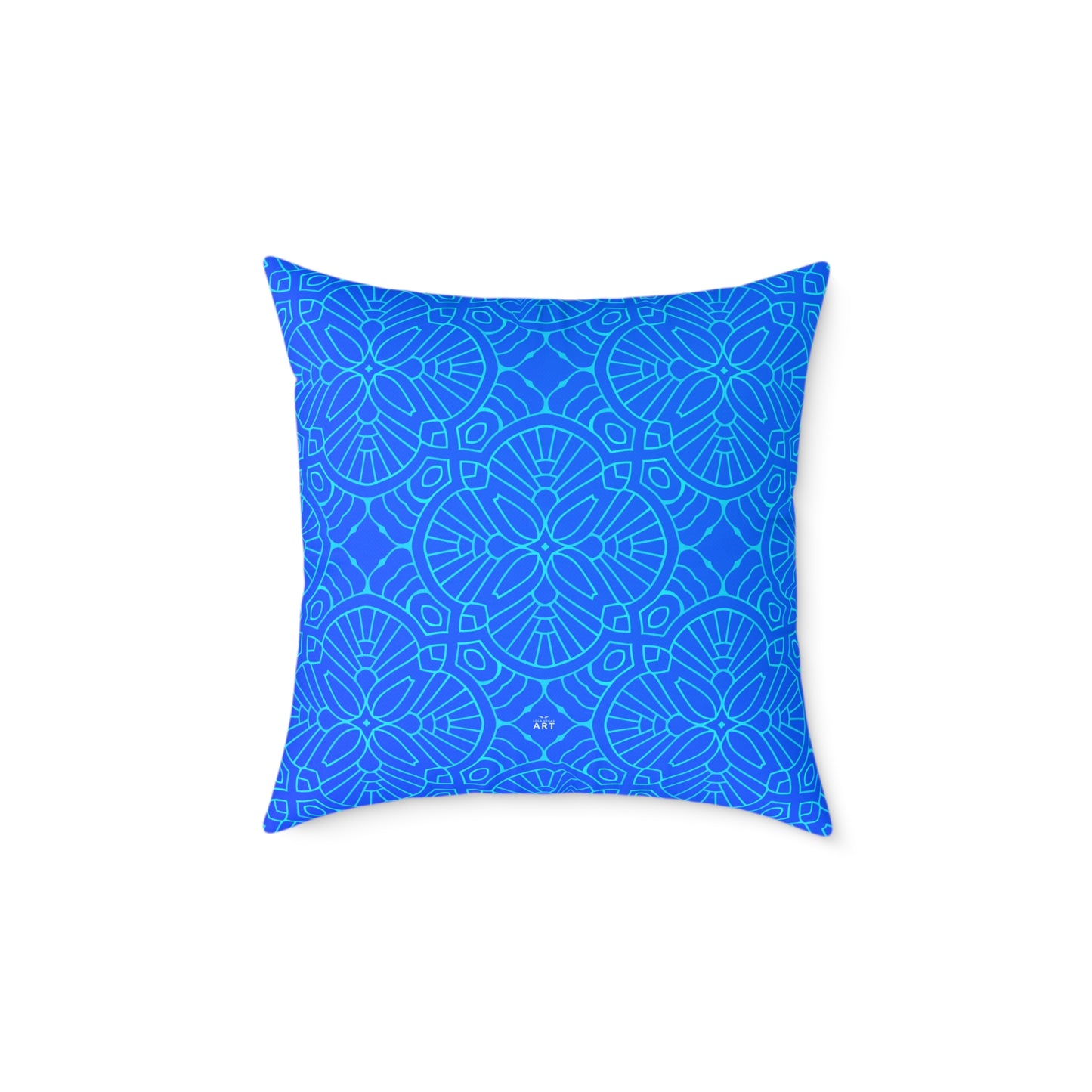 Blue Mandala Pattern Square Pillow | Geometric Decorative Cushion