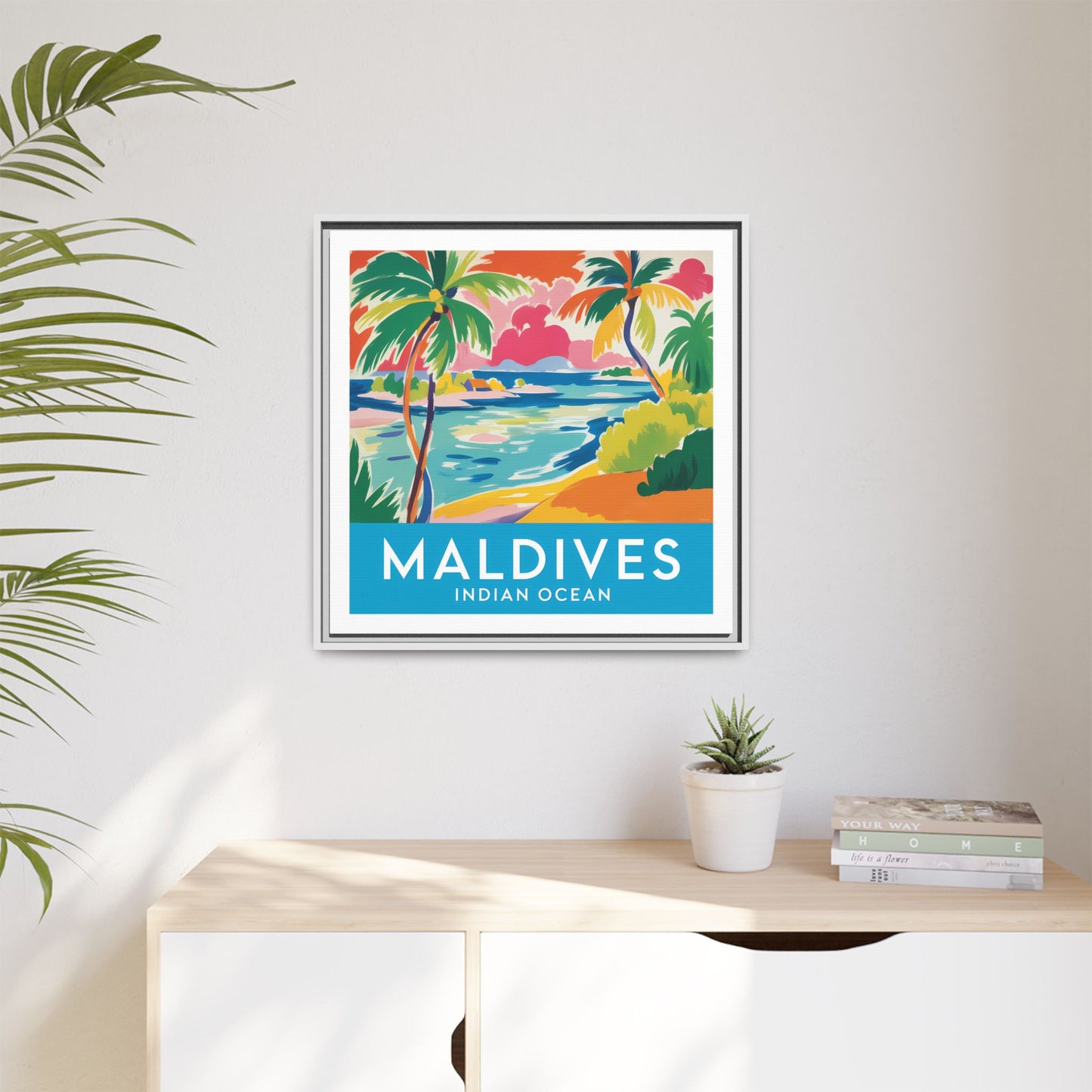 Maldives Beach Art Matte Canvas Framed | Tropical Island Wall Art
