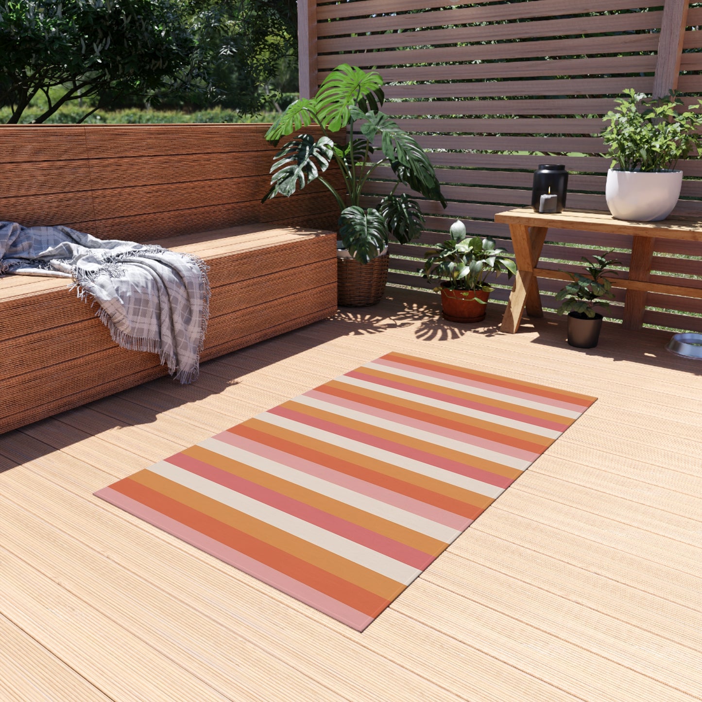 Sunset Stripe Outdoor Rug | Striped Patio Rug, Orange Pink Creme